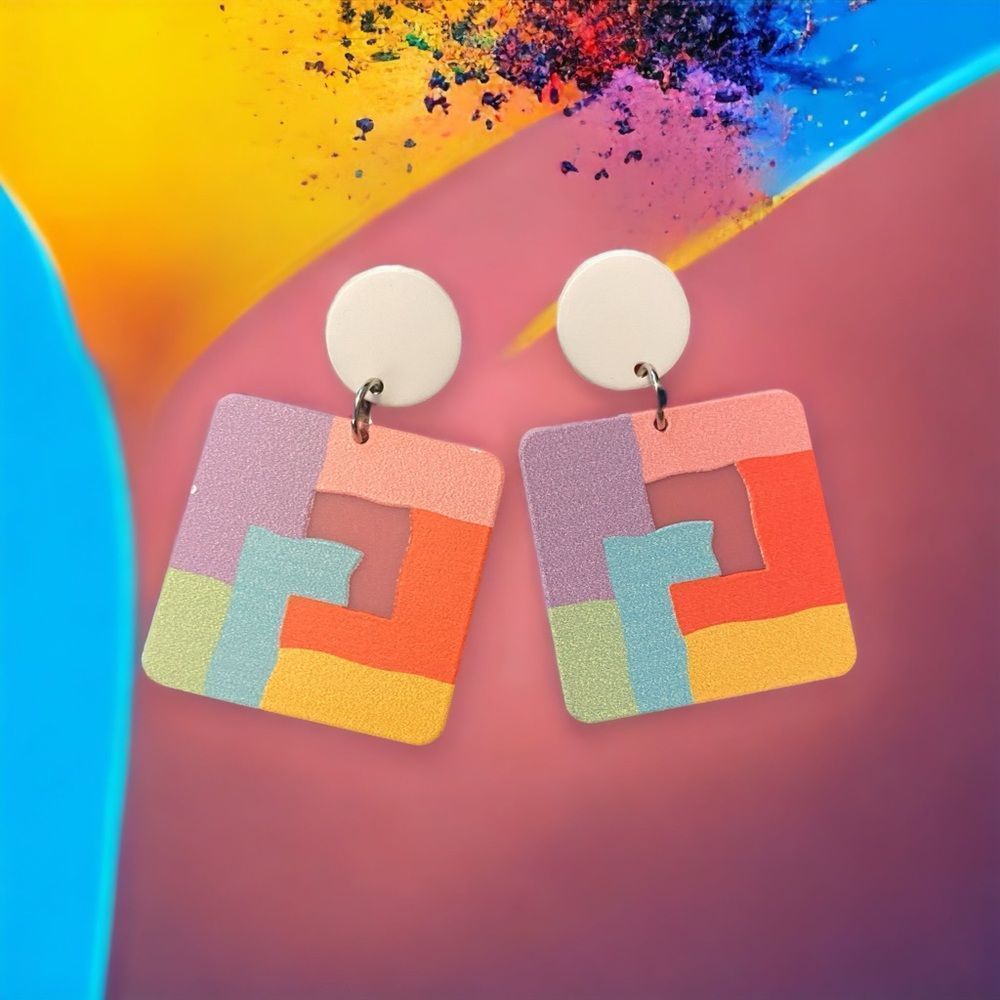Funky Colorblock Square Drop Earrings